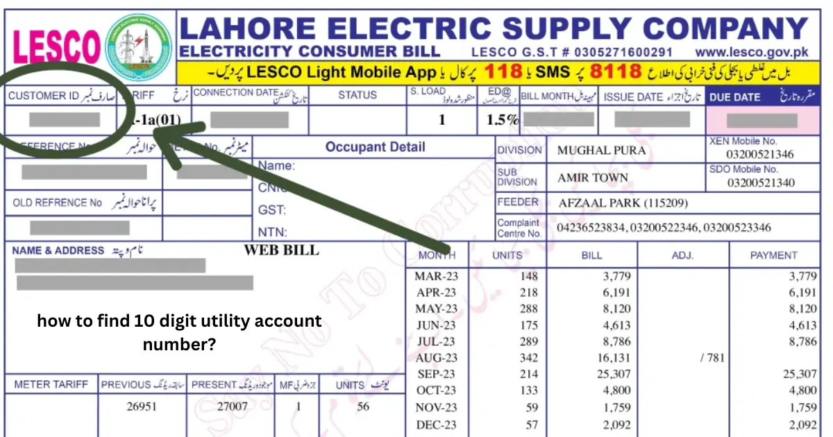 how to find 10 digit utility account number