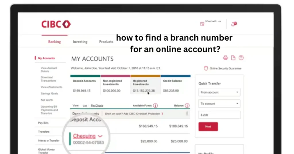 how to find a branch number for an online account