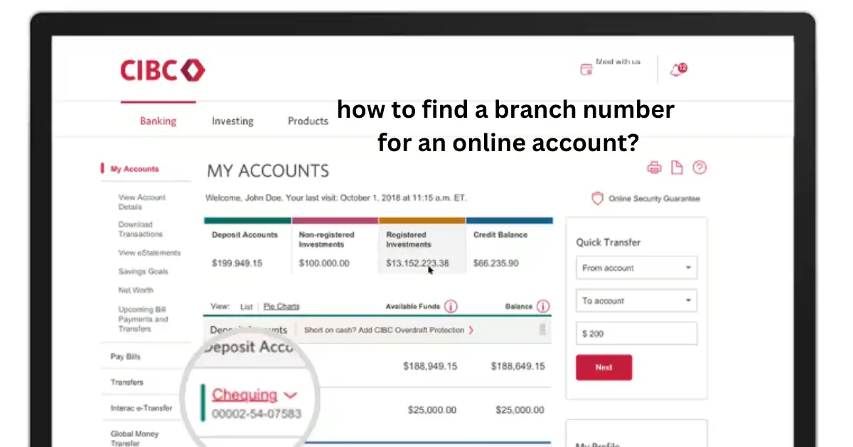 how to find a branch number for an online account