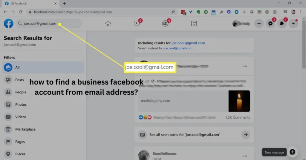 how to find a business facebook account from email address